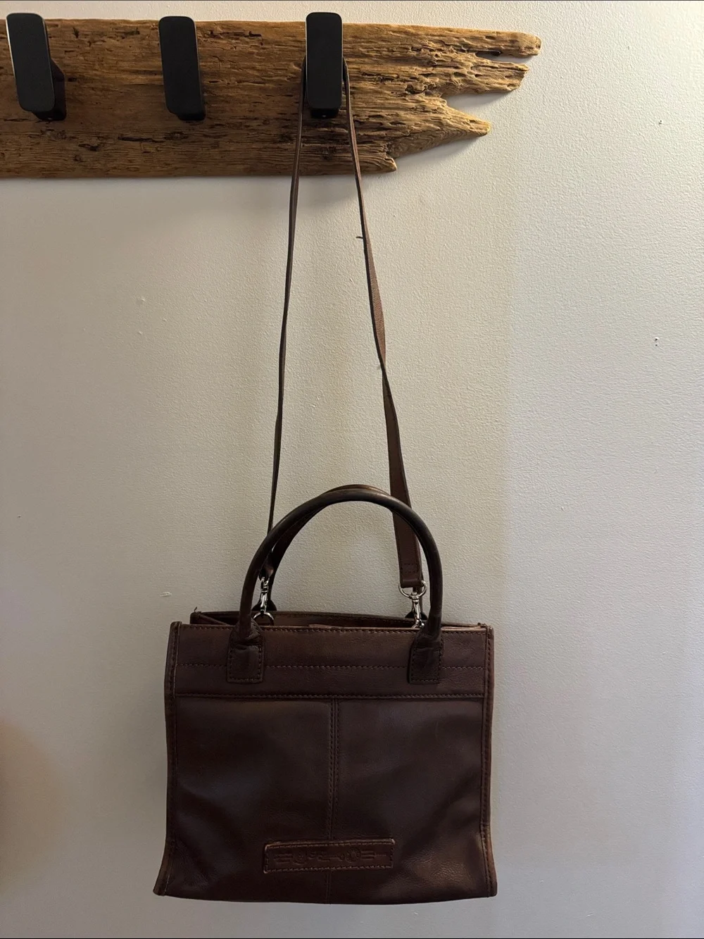 Fossil Brown Leather Tote Bag with Pockets, small carry handles & shoulder strap